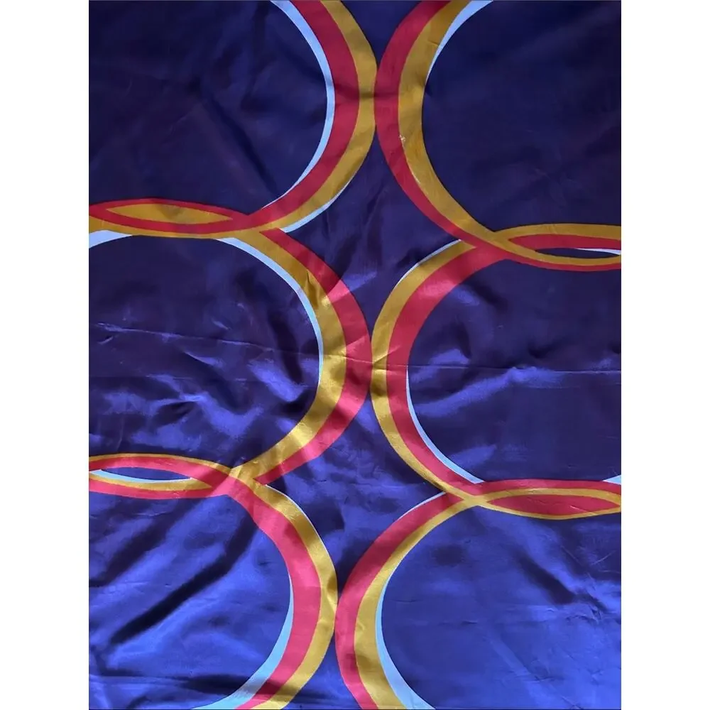 Vintage Bold Purple Scarf with Red, Yellow & White Circular Accents, Hand Rolled